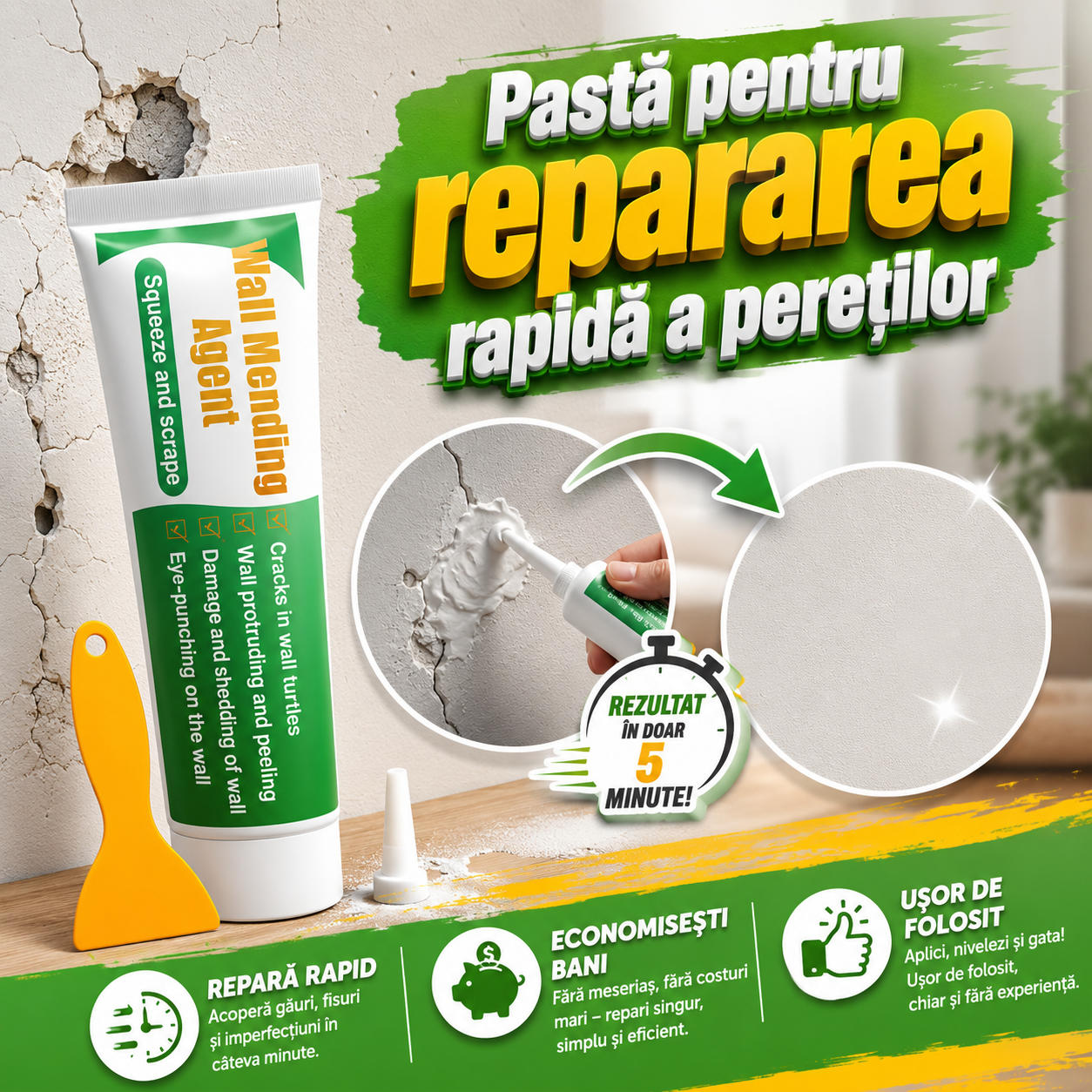 Pastă pentru repararea rapidă a pereților